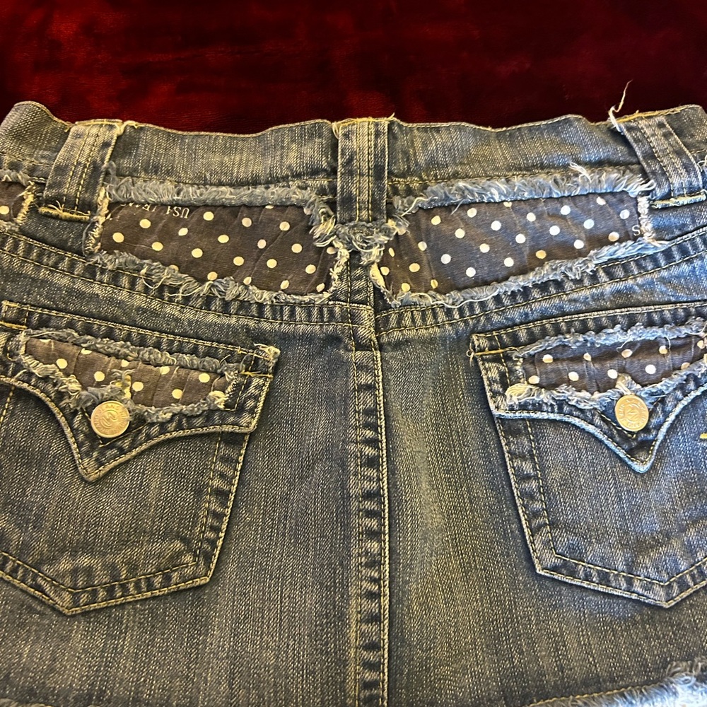 Vintage Blue Jean mini skirt with Polka Dot Details sz medium
